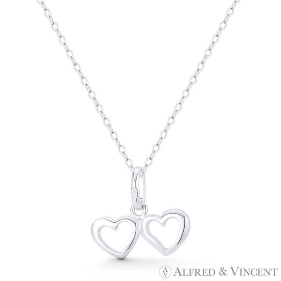 Double-Heart Love Charm Pendant in .925 Sterling Silver - Picture 1 of 1
